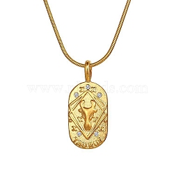 Constellations Cubic Zirconia Pendant Necklace, with Golden Stainless Steel Round Snake Chains, Taurus, 17.72 inch(45cm)(PW-WG56929-05)