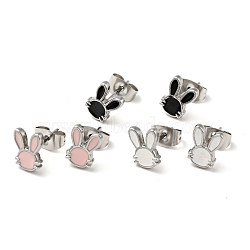 Enamel Rabbit Stud Earrings with 316 Surgical Stainless Steel Pins, Stainless Steel Color Plated 304 Stainless Steel Jewelry for Women, Mixed Color, 8.5x6.5mm, Pin: 0.8mm(EJEW-A081-03P)