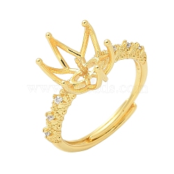 Flower Brass Micro Pave Cubic Zirconia Adjustable Ring Settings, for Half Drilled Beads, Rack Plating, Long-Lasting Plated, Lead Free & Cadmium Free, Golden, Inner Diameter: 17mm, Tray: 12x10.5mm, Pin: 4x0.8mm(KK-K297-17G)