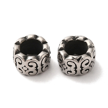 304 Stainless Steel European Beads, Large Hole Beads, Column, Antique Silver, 11x7mm, Hole: 6mm