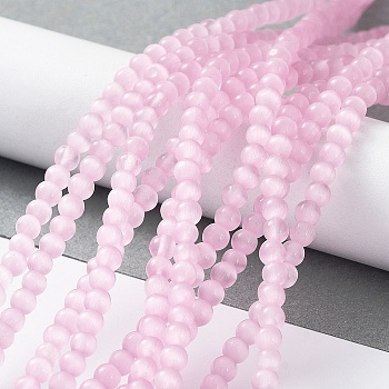 Cat Eye Beads Strands, Round, Pearl Pink, 4mm, Hole: 0.7mm, about 100~105pcs/strand, 14.37~14.69 inch(36.5~37.3cm)
