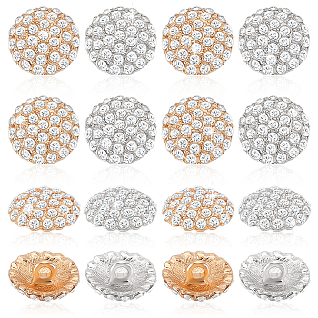 16Pcs 2 Colors 1-Hole Alloy Rhinestone Shank Buttons, Flat Round, Mixed Color, 15.5x8mm, Hole: 2mm, 8pcs/color