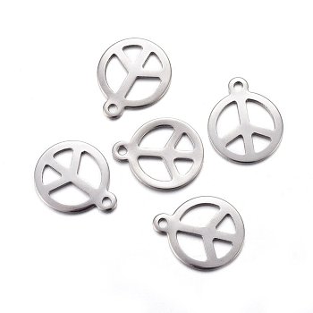 201 Stainless Steel Pendants, Peace Sign, Stainless Steel Color, 15x12.5x1mm, Hole: 1.4mm
