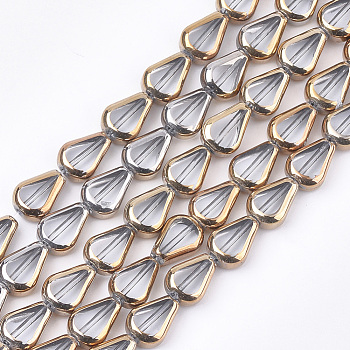 Electroplate Glass Beads Strands, Edge Plated, Melon Seeds, Clear, 11x8x4.5mm, Hole: 1mm, about 30pcs/strand, 12.7 inch