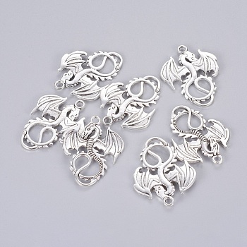 Tibetan Style Alloy Pendants, Dragon, Cadmium Free & Lead Free, Antique Silver, 34.5x27.5x2mm, Hole: 2.5mm