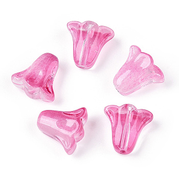 Spray Painted Transparent Glass Beads, Tulip Flower, Hot Pink, 10x11x5.5mm, Hole: 1mm