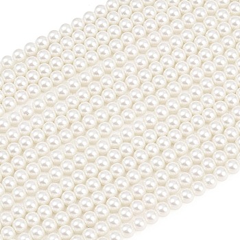 Eco-Friendly Dyed Glass Pearl Round Beads Strands, Grade A, Cotton Cord Threaded, White, 6mm, Hole: 0.7~1.1mm, about 72pcs/strand, 15 inch