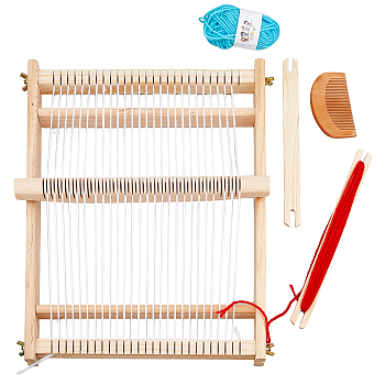 Wooden Multi-Craft Weaving Loom, with Spools, Comb, Shuttles and Random Color Thread, DIY Hand-Knitting Weaving Machine, Intellectual Toys for Kids, Moccasin, Loom: 39.5x27x3cm