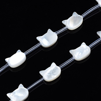 Natural White Shell Beads Strands, Cat, 8x10x3~4mm, Hole: 0.5~0.6mm, about 20pcs/strand, 16.30 inch~17.52 inch(41.4cm~44.5cm)