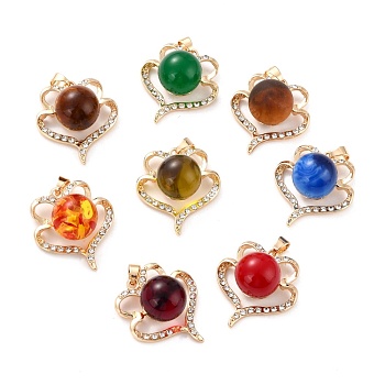 Resin Pendants, with Golden Tone Alloy Findings and Glass Rhinestone, Flower, Mixed Color, 29x22x13mm, Hole: 4.5x3mm