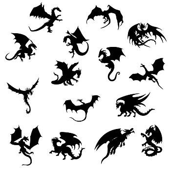 PVC Wall Stickers, for Home Living Room Bedroom Decoration, Black, Dinosaur Pattern, 600x350mm