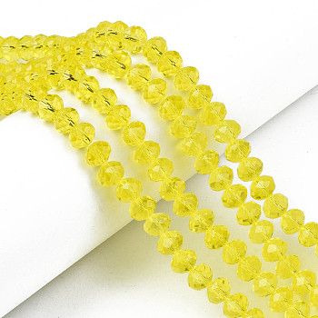 Glass Beads Strands, Faceted, Rondelle, Yellow, 8x6mm, Hole: 1mm, about 65~68pcs/strand, 15.7~16.1 inch(40~41cm)