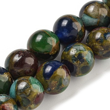 Synthetic Gold Clinquant Stone Beads Strands, Dyed, Round, Colorful, 10mm, Hole: 1mm, about 35~39pcs/strand, 14.57''~15.35''(37~39cm)