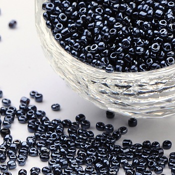 (Repacking Service Available) Glass Seed Beads, Opaque Colors Lustered, Round, Prussian Blue, 8/0, 3mm, Hole: 1mm, about 12g/bag