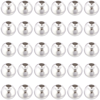Brass Spacer Beads, Long-Lasting Plated, Round, 925 Sterling Silver Plated, 6x5.5mm, Hole: 2mm, about 100pcs