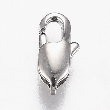 316 Surgical Stainless Steel Lobster Claw Clasps, Manual Polishing, Stainless Steel Color, 9x4.5x3mm, Hole: 1.3mm
