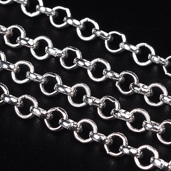 Iron Rolo Chains, Belcher Chain, Soldered, Nickel Free, with Spool, Silver Color Plated, Size: about 3mm in diameter, 1mm thick, about 328.08 Feet(100m)/roll