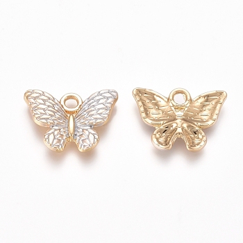 Golden Plated Alloy Enamel Pendants, Butterfly, White, 12.8x17.8x2.5mm, Hole: 2mm
