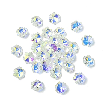 30Pcs Electroplated Glass Charms, Silver Plated Bottom, Faceted, Snowflake, Clear AB, 14x12.5x7mm, Hole: 1.4mm