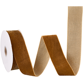 1 Roll Sparkle Single Face Velvet Ribbon, Polyester Ribbon with Metallic Cord, for Garment Accessories, Light Khaki, 1-5/8 inch(40mm), about 9.84 Yards(9m)/Set