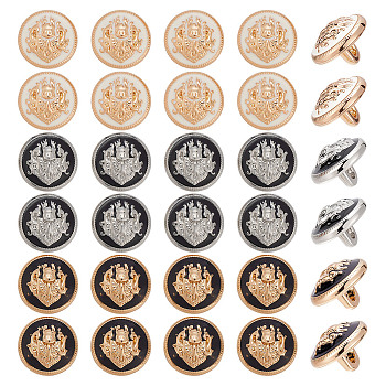 30Pcs 3 Colors 1-Hole Alloy Buttons, Flat Round with Lion, Mixed Color, 12x9mm, Hole: 1.8mm, 10pcs/color