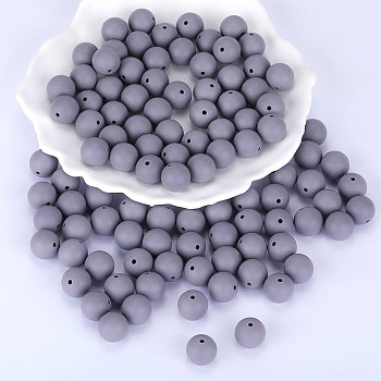 Round Silicone Focal Beads, Chewing Beads For Teethers, DIY Nursing Necklaces Making, Light Grey, 15mm, Hole: 2mm