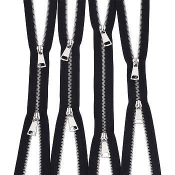 Nylon Garment Accessories, Zip-fastener Component Sets, Nylon and Brass Zipper & Alloy Zipper Puller, Platinum, Black, 600~630x30x2mm, 4strand/set