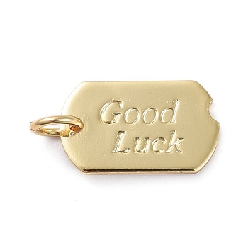 Brass Pendants, Long-Lasting Plated, Rectangle, with WordGood Luck, Real 18K Gold Plated, 15x9x1mm, Hole: 3mm