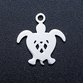 201 Stainless Steel Pendants, Stamping Blank Tag Charms, Turtle, Stainless Steel Color, 15x14x1mm, Hole: 1.5mm