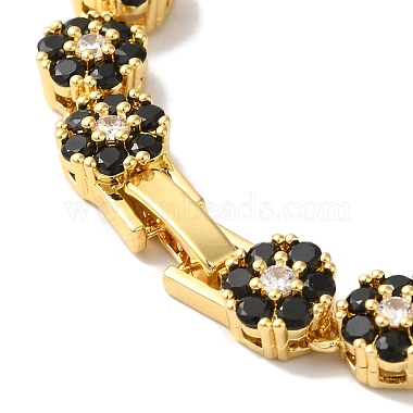 Rack Plating Brass Pave Cubic Zirconia Flower Link Chain Bracelets for Women(BJEW-A018-03G-04)-3