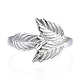 304 Stainless Steel Leaf Open Cuff Ring for Women(RJEW-N040-26)-2