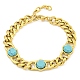 304 Stainless Steel & Synthetic Turquoise Polygon Link Bracelets for Women(BJEW-G717-16G-03)-1