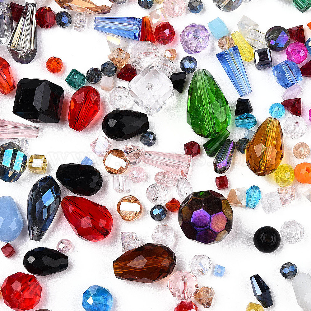 GlassBeads,MixedShapes,MixedColor,2.5~27x2.5~18x2~18mm,Hole:0.8~1.8mm,about350g/bag