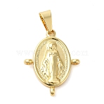304 Stainless Steel Pendants, with Glass Beads, Oval with Virgin Mary, Golden, 30mm, Hole: 8mm(STAS-H141-G)