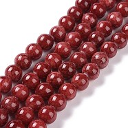 Natural Persian Jade Beads Strands, Dyed, Round, Red, 6mm, Hole: 1mm, about 62pcs/strand, 16 inch(G-D434-6mm-08)
