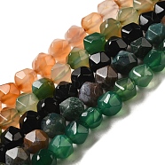 Natural Agate Beads Strands, Dyed, Faceted, Star Cut Round Beads, Mixed Color, 9~10x9~10x9~10mm, Hole: 1mm, about 37pcs/strand, 14.5 inch(G-T121-08-M)