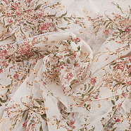 Embroidered Flowers Chiffon Fabric, Garment Accessories, Floral White, 154x0.04cm, about 2 yards/pc(DIY-WH0308-386A)