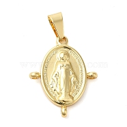 304 Stainless Steel Pendants, with Glass Beads, Oval with Virgin Mary, Golden, 30mm, Hole: 8mm(STAS-H141-G)