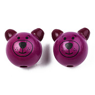Natural Wooden Beads, Bear, Purple, 27x26.5~28x23.5~25.5mm, Hole: 5mm(WOOD-S040-31-05)