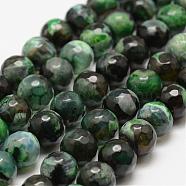 Faceted Natural Fire Crackle Agate Beads Strands, Round, Dyed & Heated, Green, 10mm, Hole: 1.5mm, about 38pcs/strand, 14 inch(35.6cm)(G-F447-10mm-A18)