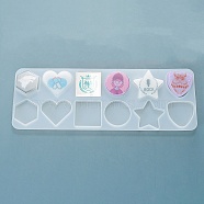 DIY Cabochon Silicone Molds, Resin Casting Molds, for UV Resin, Epoxy Resin Jewelry Making, Hexagon/Shield/Square/Heart/Round, Star, 215x75x8mm, Inner Diameter: 27~35x30~35mm(X-DIY-A038-01B)
