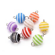 Stripe Resin Links Connectors, with Brass Findings, Round, Mixed Color, Platinum, 16.5x9.5mm, Hole: 1.5~3mm(PALLOY-JF00746-02)