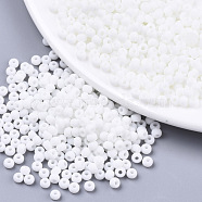Frosted Colours Glass Beads, Opaque Colours, Round, White, 4x3mm, Hole: 1mm, about 4500pcs/bag(SEED-S040-03A-10)