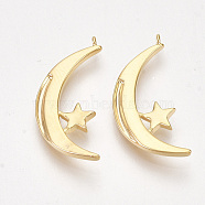 Brass Pendants, Moon and Star, Nickel Free, Real 18K Gold Plated, 23x10.5x2mm, Hole: 1mm(KK-S350-249)