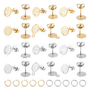 24Pcs 6 Style Ion Plating(IP) 304 Stainless Steel Flat Round Stud Findings, with Ear Nuts/Earring Backs and Hole, with 24Pcs Jump Rings, Golden & Stainless Steel Color, 8~11.5mm, Hole: 1.2~1.8mm, Pin: 0.8mm, 2Pcs/style(STAS-UN0050-66)