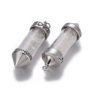 Natural Quartz Crystal Big Pointed Pendants, Rock Crystal, Dowsing Pendulum Pendants Making, with Alloy Findings, Bullet, Antique Silver, 57x17mm, Hole: 4mm(G-E516-B08-1)