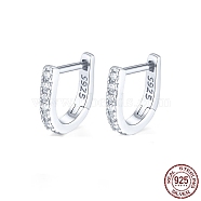 Rhodium Plated 925 Sterling Silver Micro Pave Cubic Zirconia Hoop Earrings for Women, Platinum, 9x8.4mm(EJEW-F317-20P)