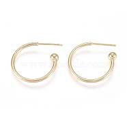 Brass Stud Earrings, Half Hoop Earrings, with 925 Sterling Silver Pin, Long-Lasting Plated, Real 14K Gold Plated, 20x21x4mm, Pin: 0.8mm(EJEW-L245-001LG)