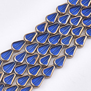 Electroplate Glass Beads Strands, Edge Plated, Melon Seeds, Blue, 11x8x4.5mm, Hole: 1mm, about 30pcs/strand, 12.7 inch(EGLA-S188-07C)