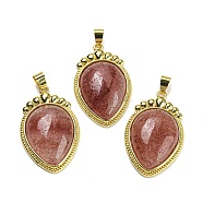 Natural Strawberry Quartz Pendants, Carrot Charms with Rack Plating Golden Tone Brass Findings, Lead Free & Cadmium Free, 36.5x22.5x7~7.5mm, Hole: 4x6.5mm(G-F760-02A-01G)